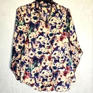 Lauren Ralph Lauren Womens M Floral Shirt Button Up Long Sleeve Burgundy Green